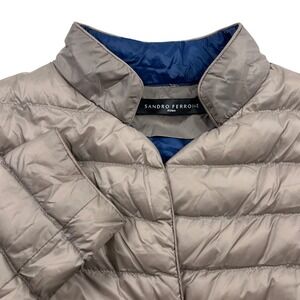 Sandro Ferrone Quilted Puffer Jacket Taupe Button Front Euro Boutique Large FLAW